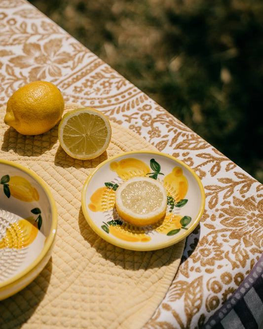 Tierra Cocida Keramische Knoblauchreibeplatte - Gelb & Weiß - Klein Limone