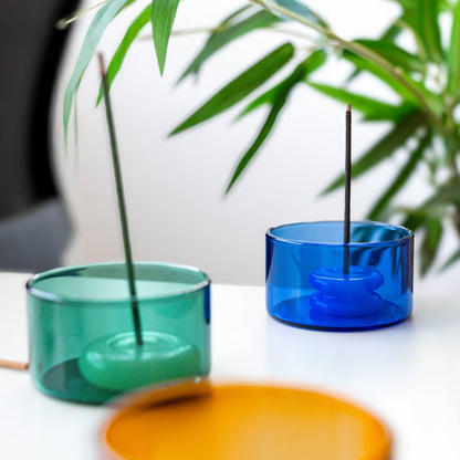 Helio Ferretti Räucherstäbchenhalter Glas Blau