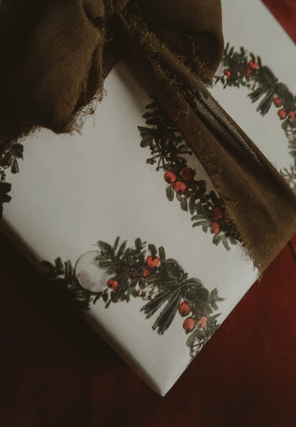 My Designpicture Geschenkpapier mit Weihnachtskranz, weiß