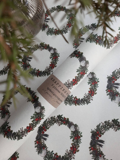 My Designpicture Geschenkpapier mit Weihnachtskranz, weiß