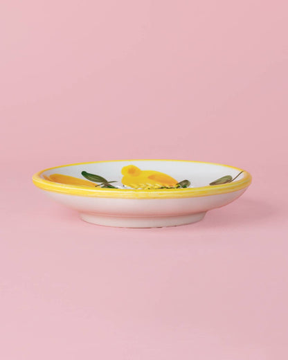 Tierra Cocida Keramische Knoblauchreibeplatte - Gelb & Weiß - Klein Limone
