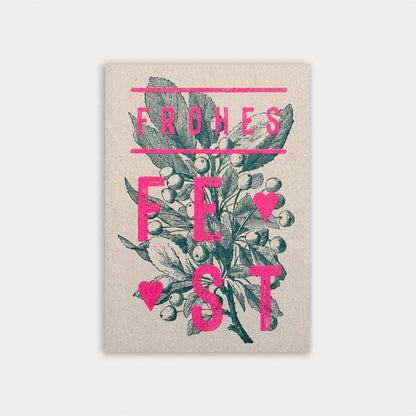 Postkarte / Typo / Frohes Fest / Pink & Teal