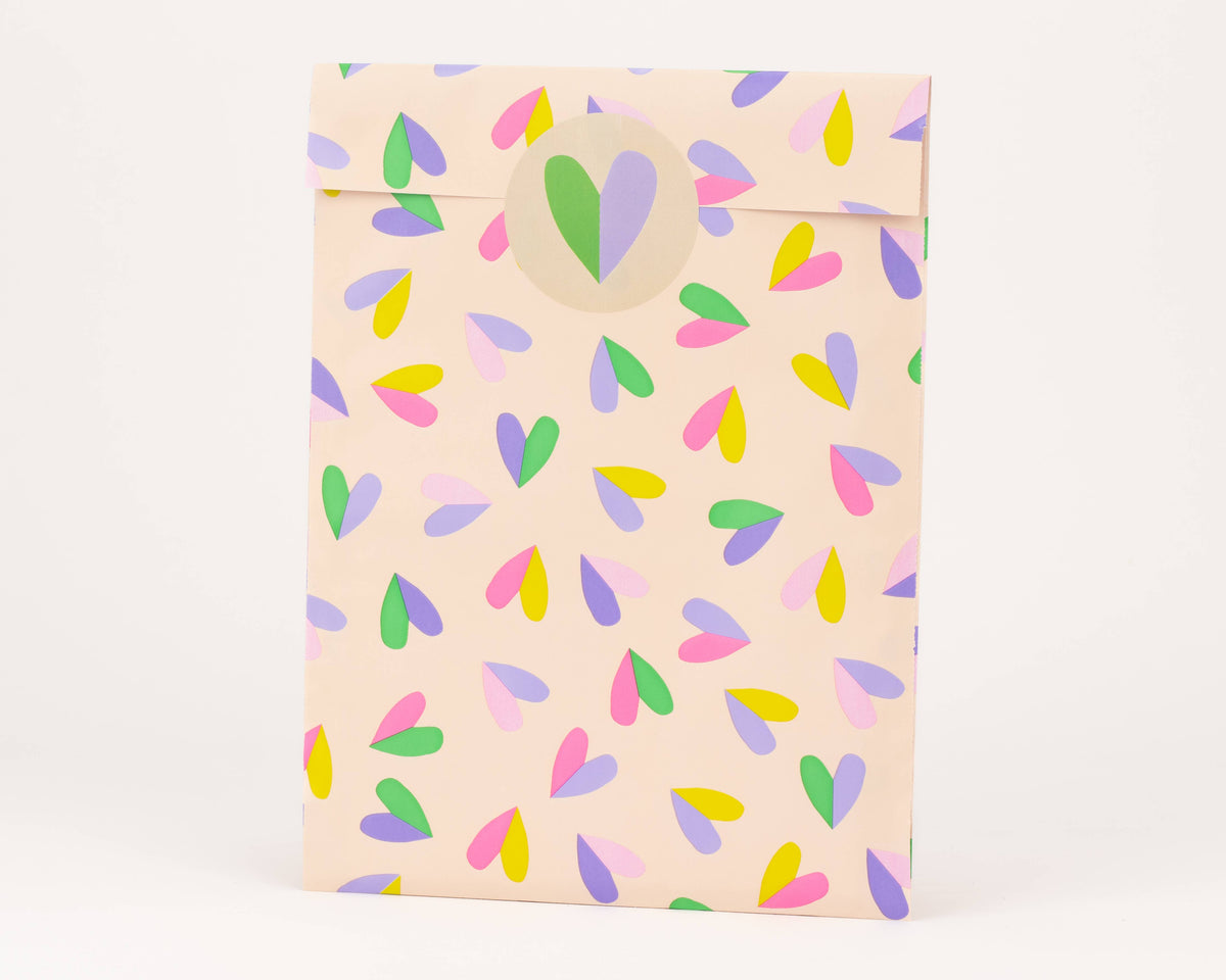 Papiertüten Herzflatter, Beige / Pink / Flieder