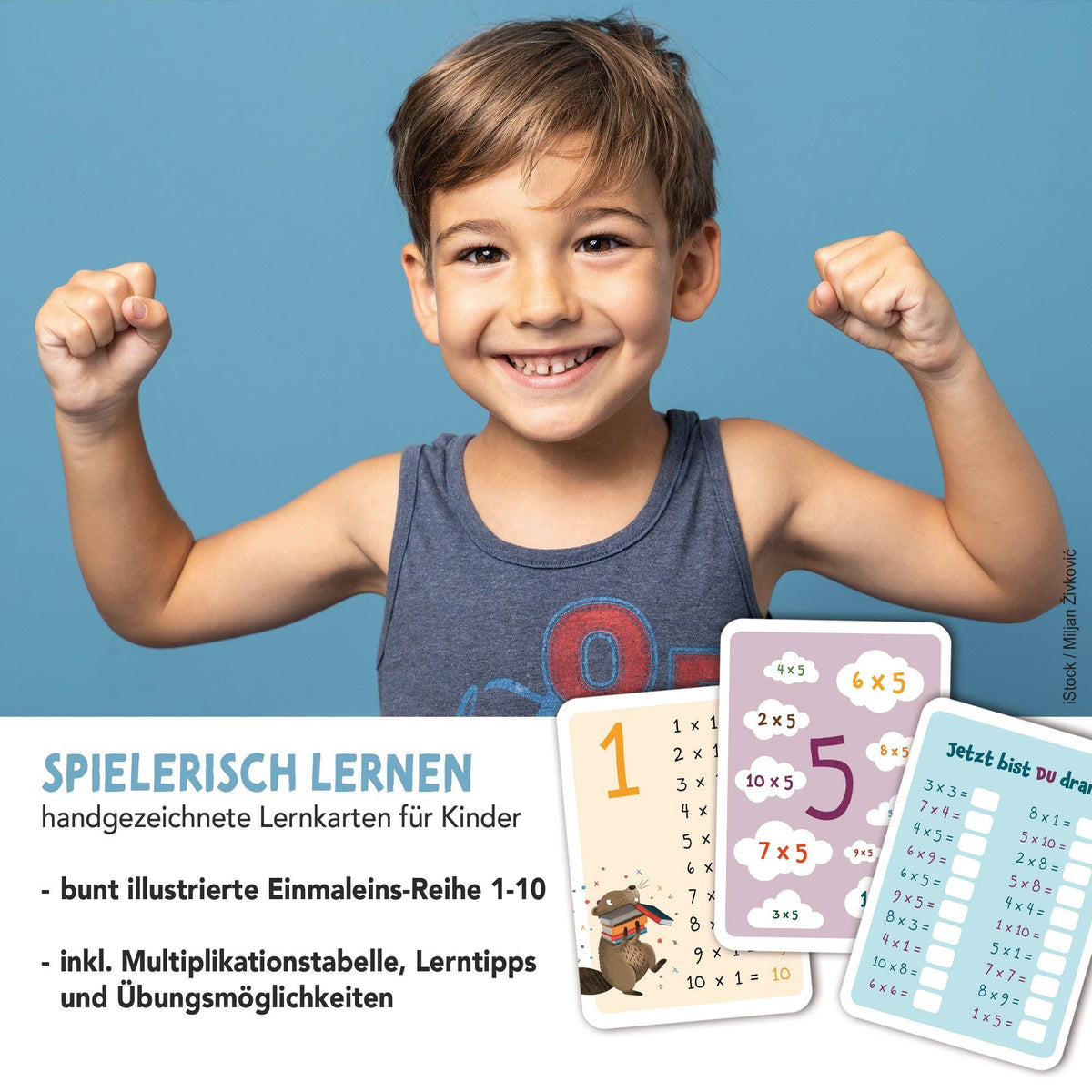 Einmaleinskarten mit Zahlenreihen 1-10 inkl. Lerntipps & Übungen