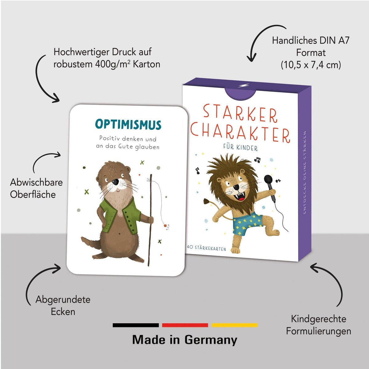 Rüsselfuchs - „Starke Gedanken“ Stärkekarten für Kinder | 40 Charakterstärken