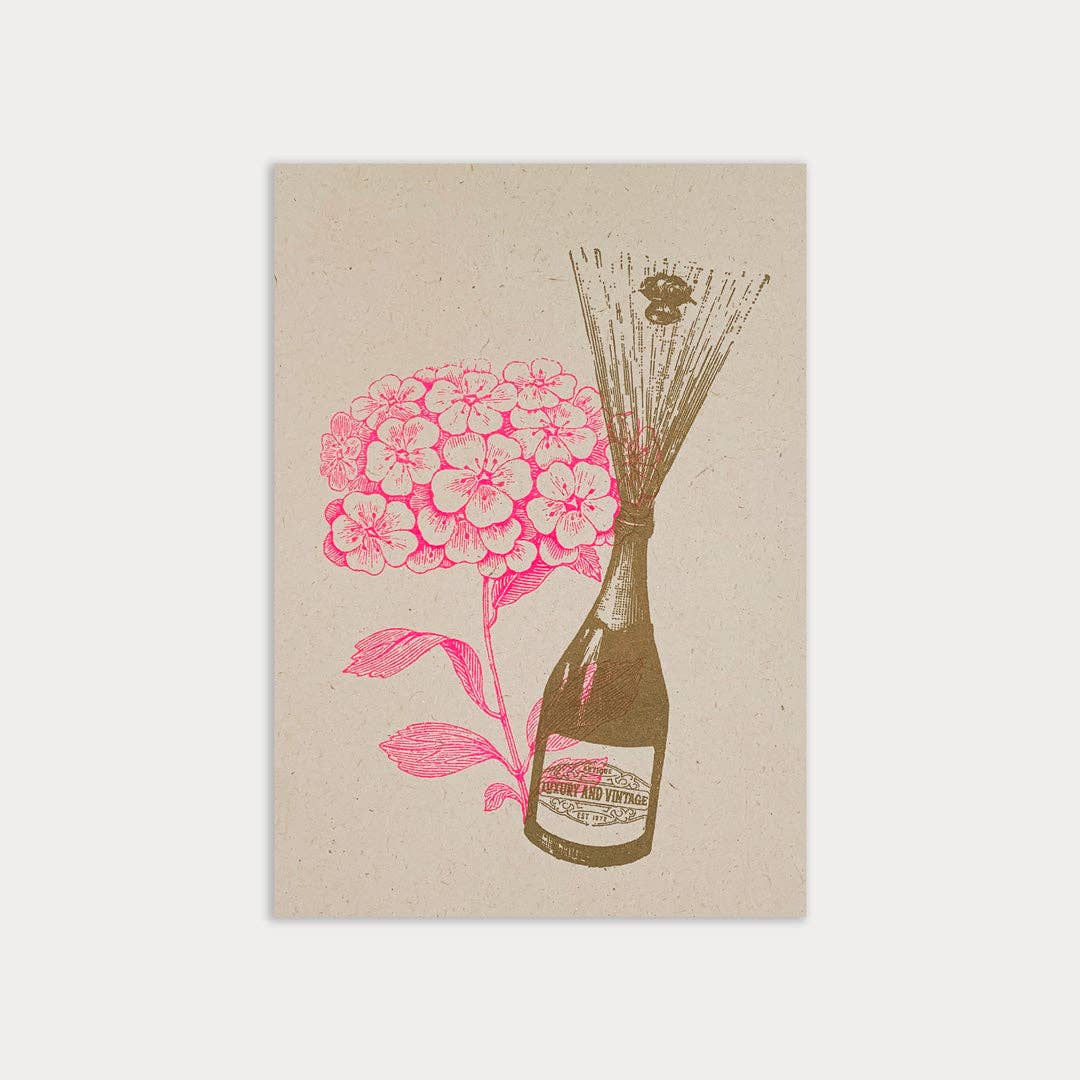 Togethery Postkarte / Champagner mit Blume / Risographie