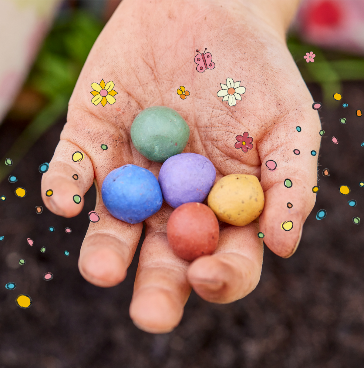 5er Blumenmurmeln im Pergaminbeutel - Blumige Ostergrüße