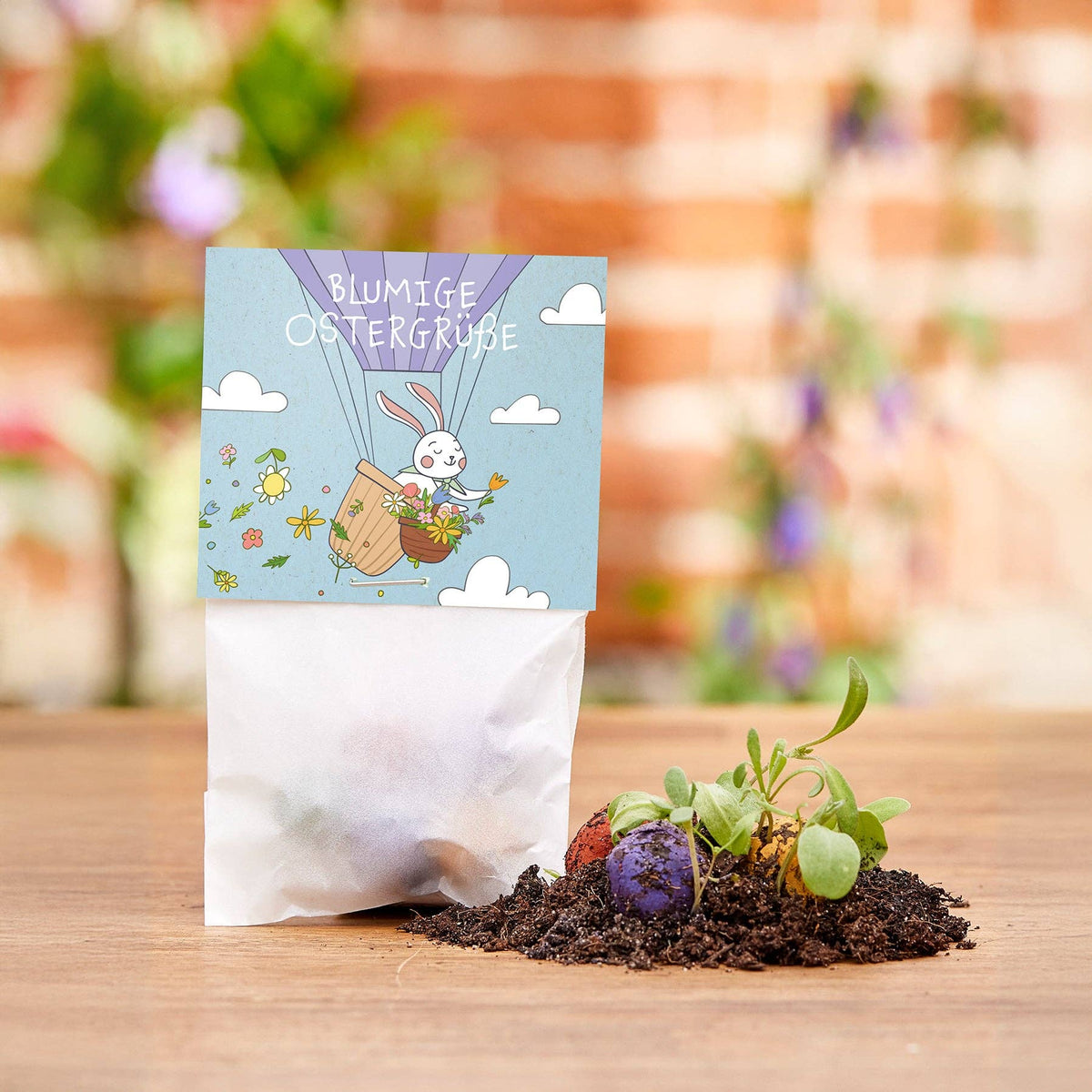 5er Blumenmurmeln im Pergaminbeutel - Blumige Ostergrüße