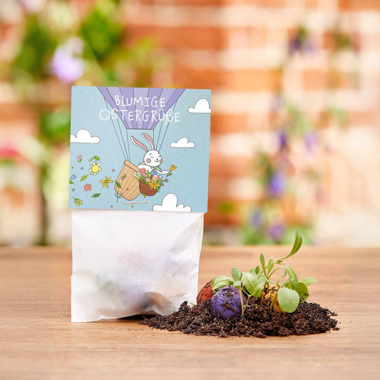 5er Blumenmurmeln im Pergaminbeutel - Blumige Ostergrüße