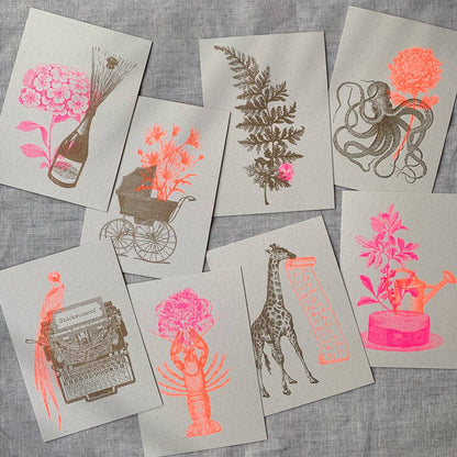 Postkarte zur Geburt / Kinderwagen mit Blume