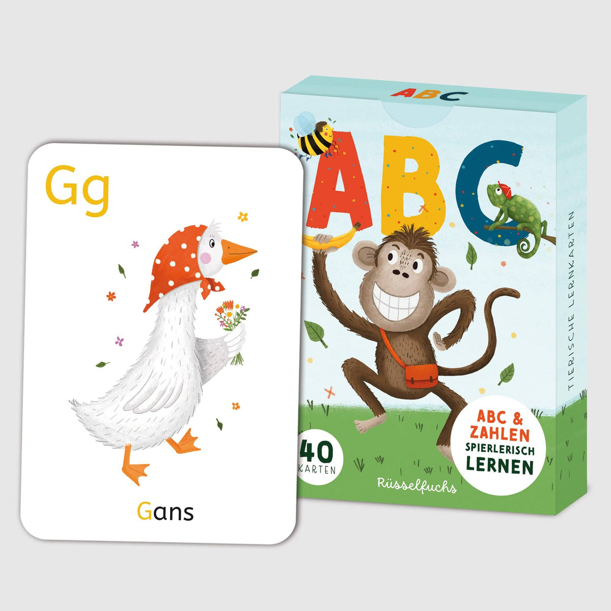 Rüsselfuchs- ABC-Kartenset mit 30 Buchstabenkarten und 10 Zahlenkarten