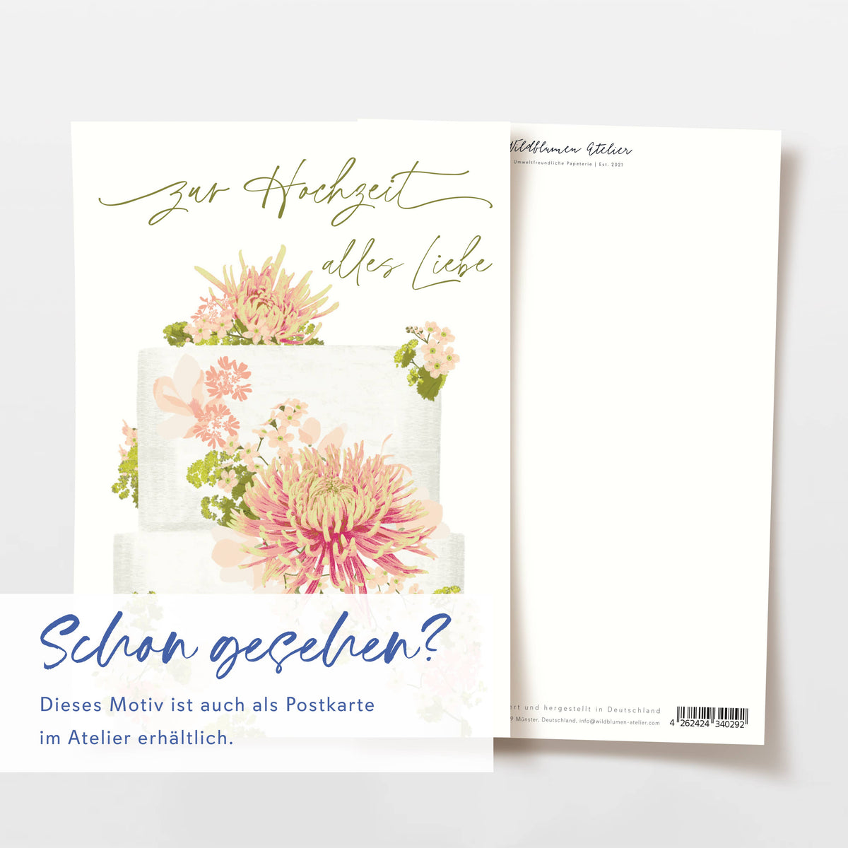 Wildblumenatelier Klappkarte 'zur Hochzeit alles Liebe' Torte mit Blumen