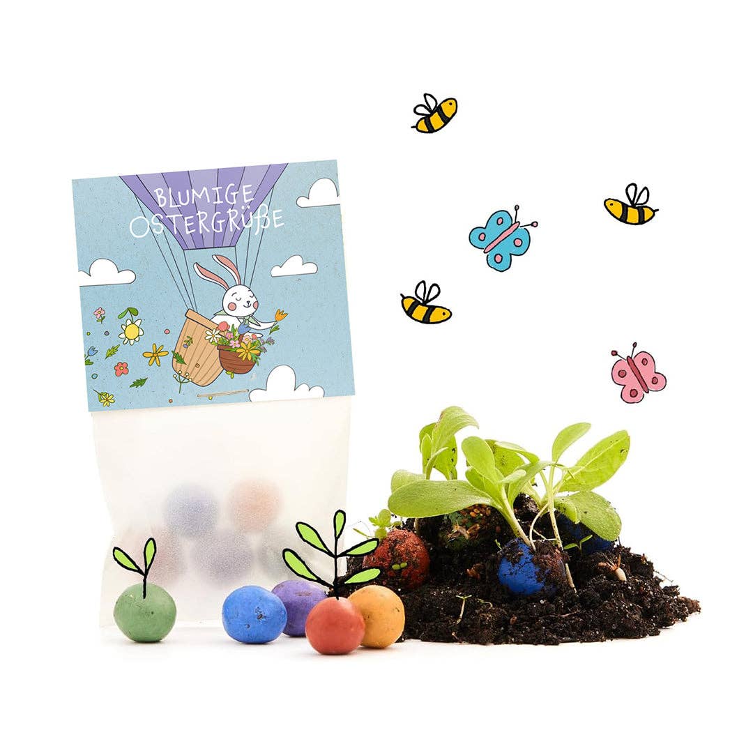 5er Blumenmurmeln im Pergaminbeutel - Blumige Ostergrüße