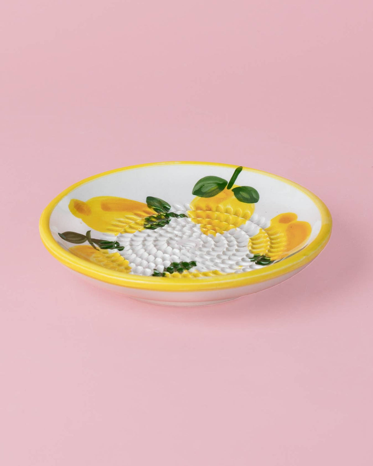 Tierra Cocida Keramische Knoblauchreibeplatte - Gelb & Weiß - Klein Limone