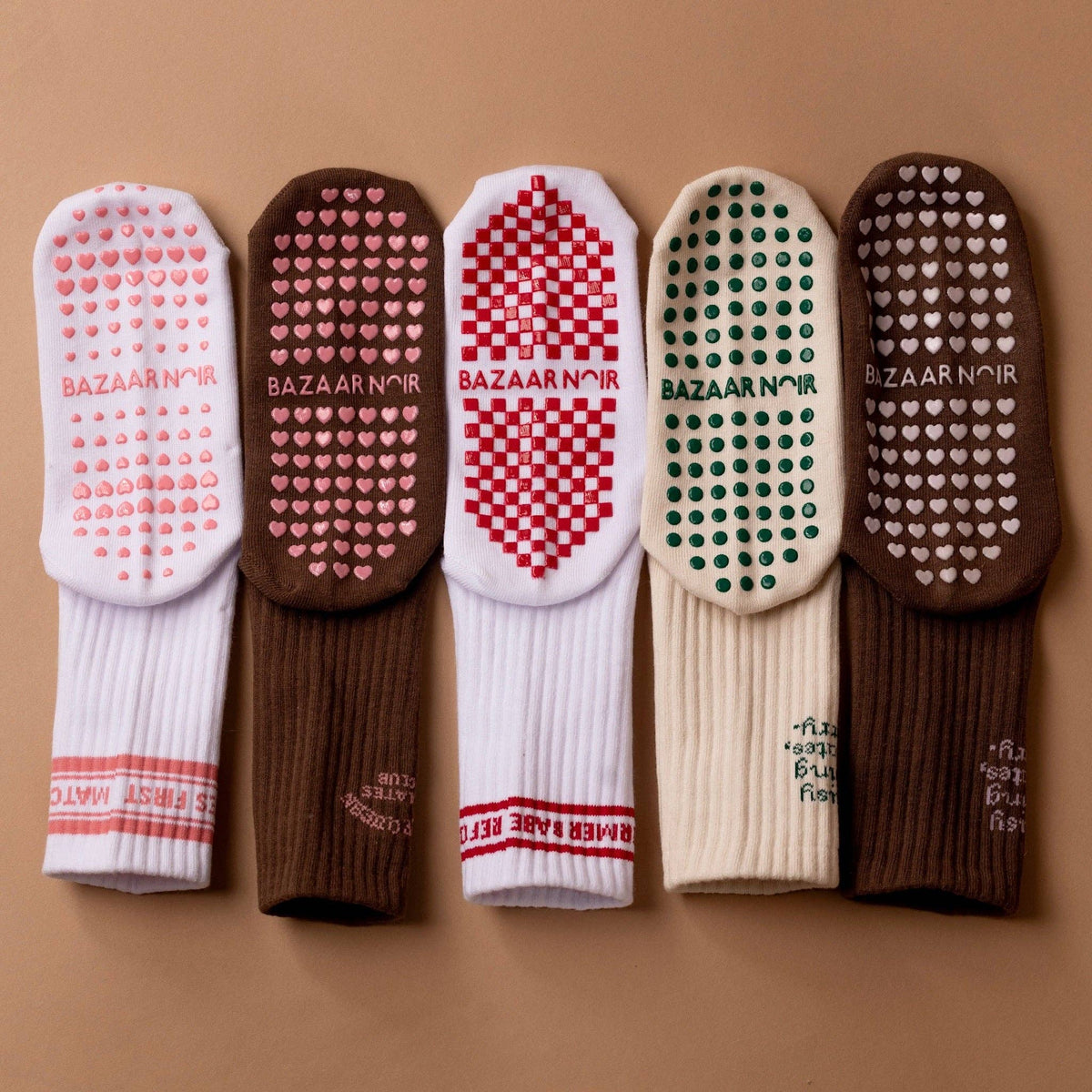 BazaarNoir Grip Socken  "Busy Doing Pilates/ meet me for matcha Beige"